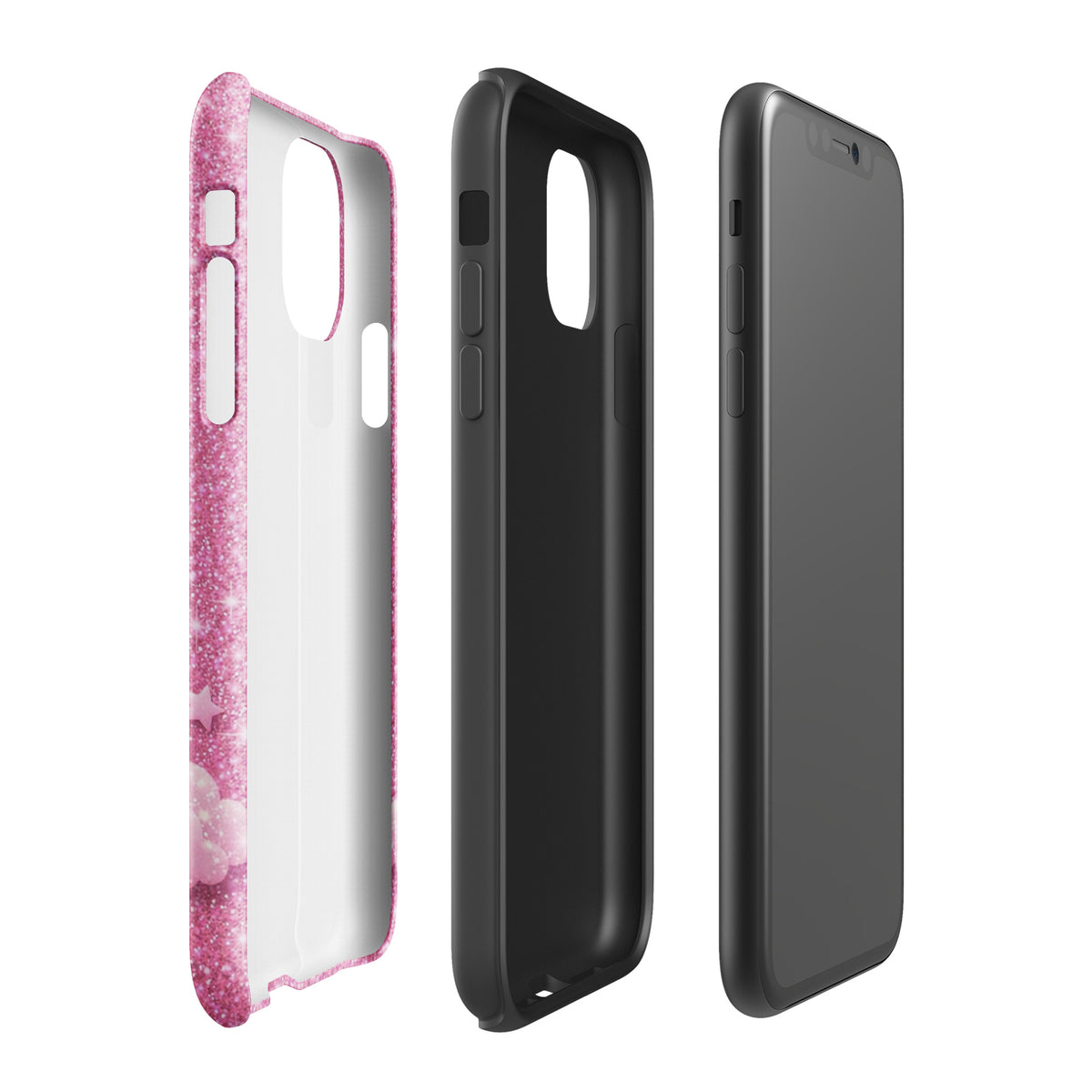 Phone Case for iPhone - Pink Checkered Heart Glitter Dream