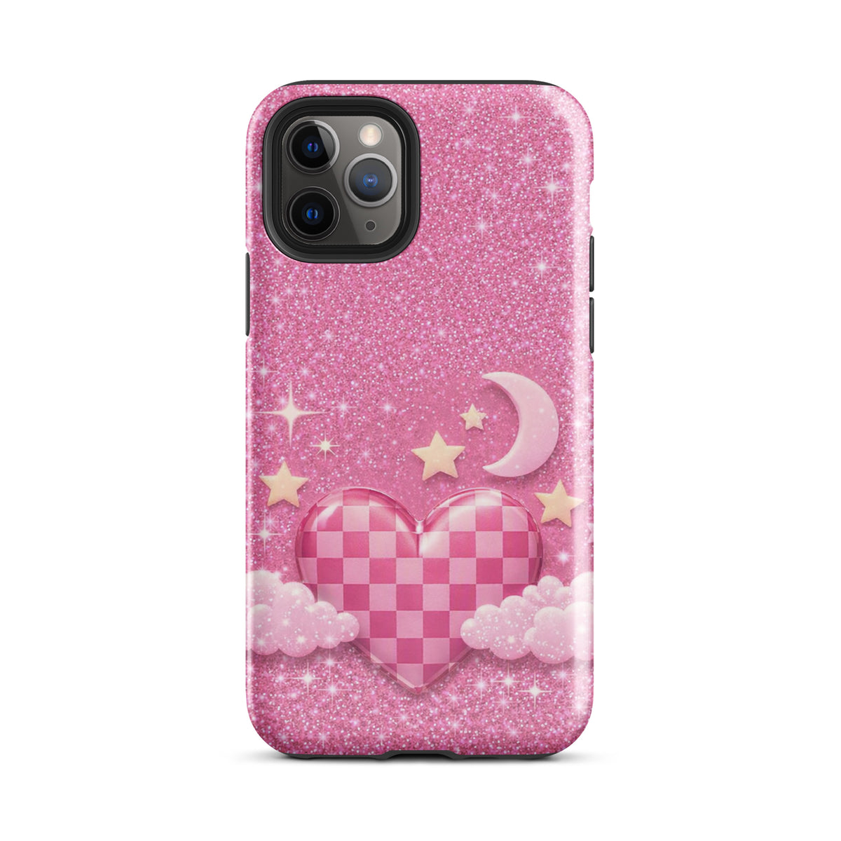 Phone Case for iPhone - Pink Checkered Heart Glitter Dream
