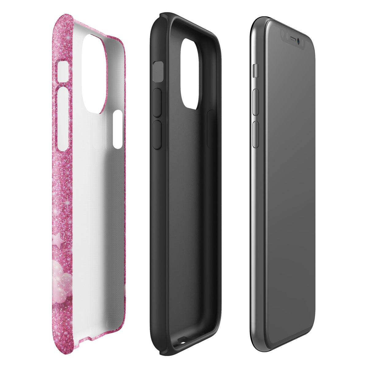 Phone Case for iPhone - Pink Checkered Heart Glitter Dream