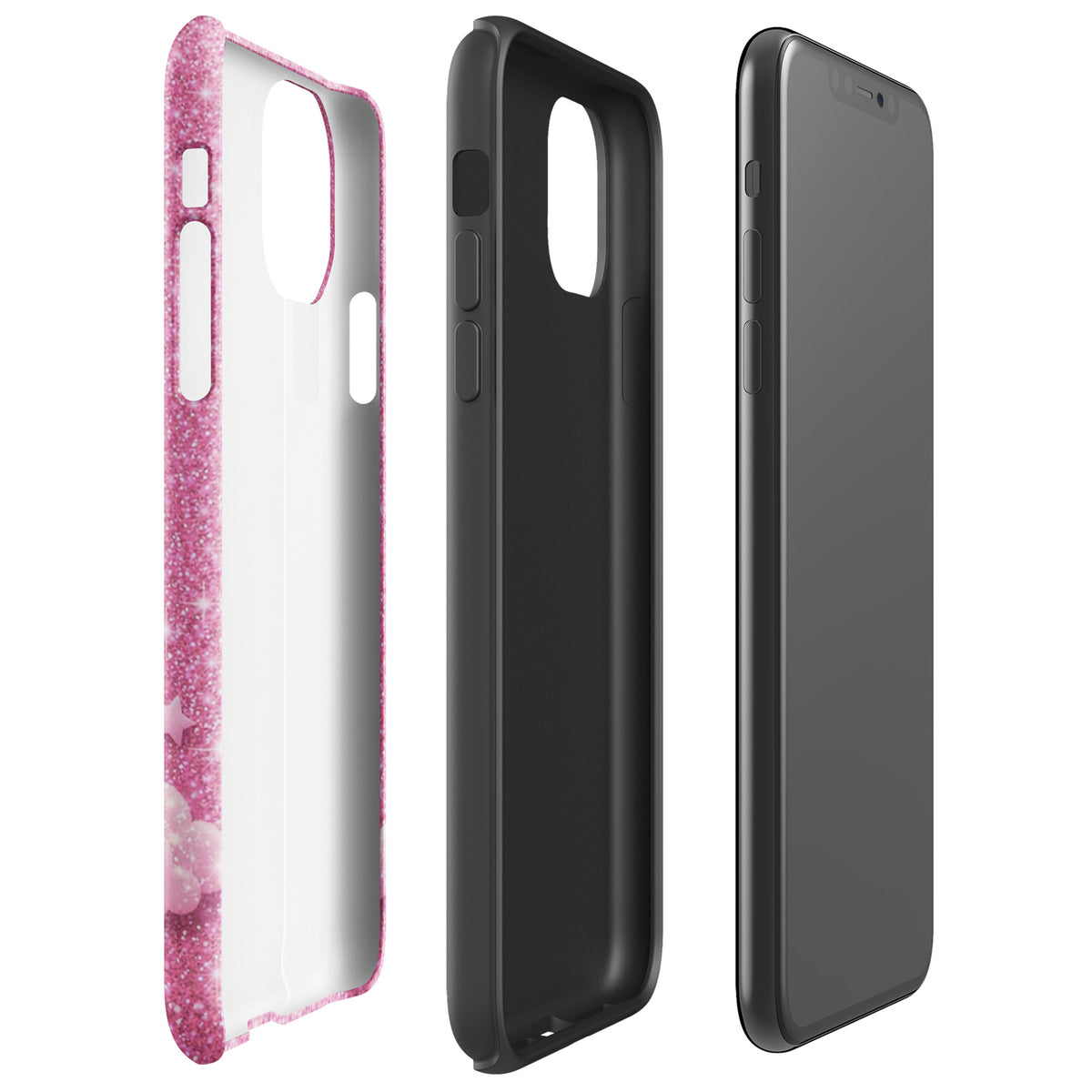 Phone Case for iPhone - Pink Checkered Heart Glitter Dream