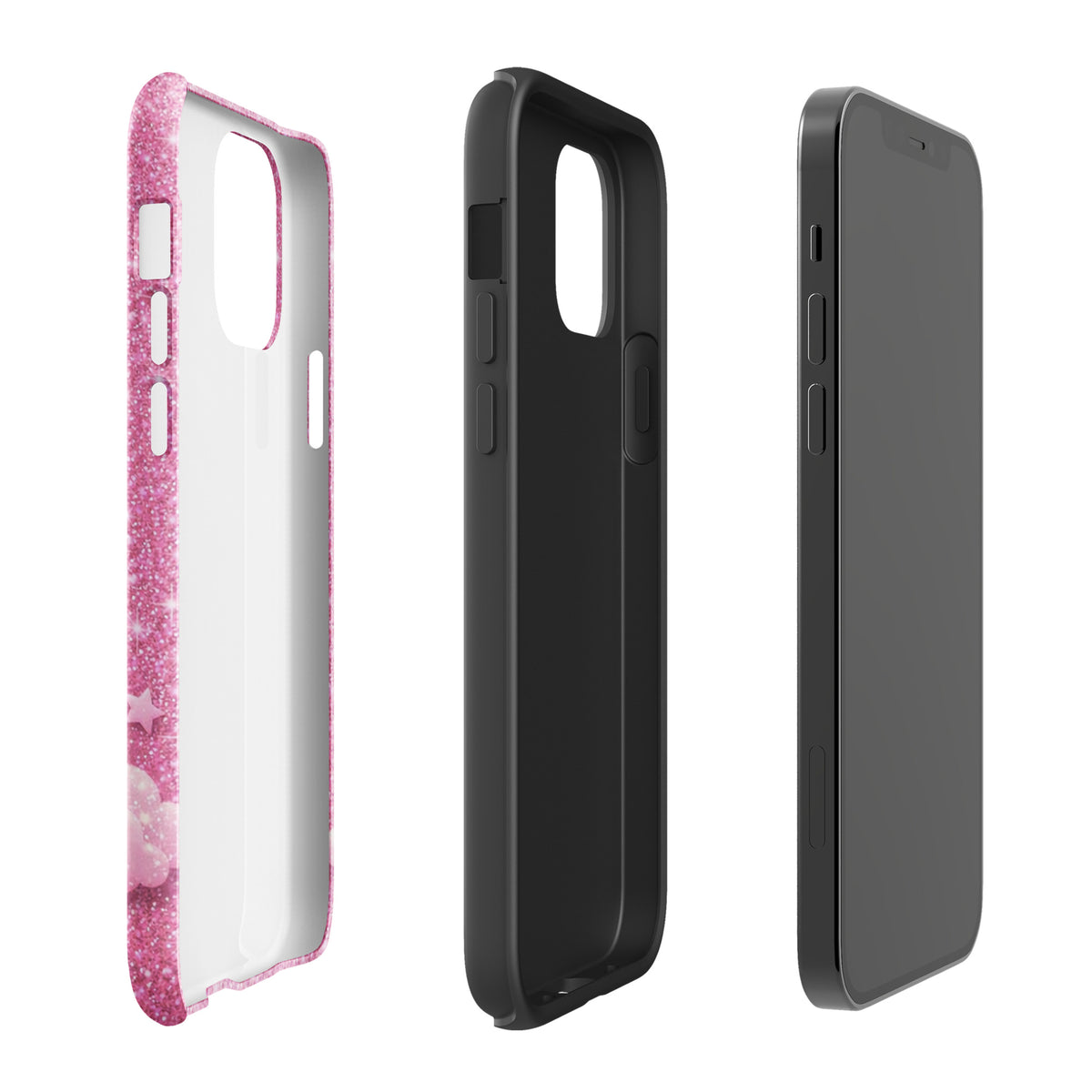 Phone Case for iPhone - Pink Checkered Heart Glitter Dream