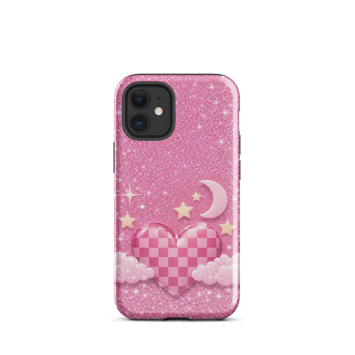Phone Case for iPhone - Pink Checkered Heart Glitter Dream