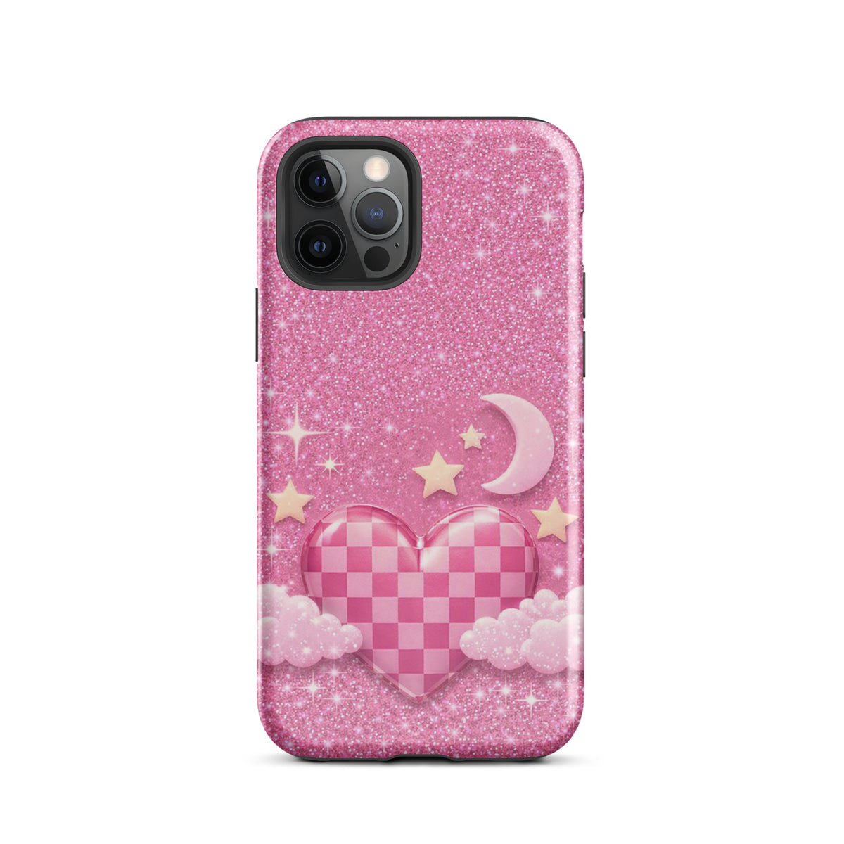 Phone Case for iPhone - Pink Checkered Heart Glitter Dream