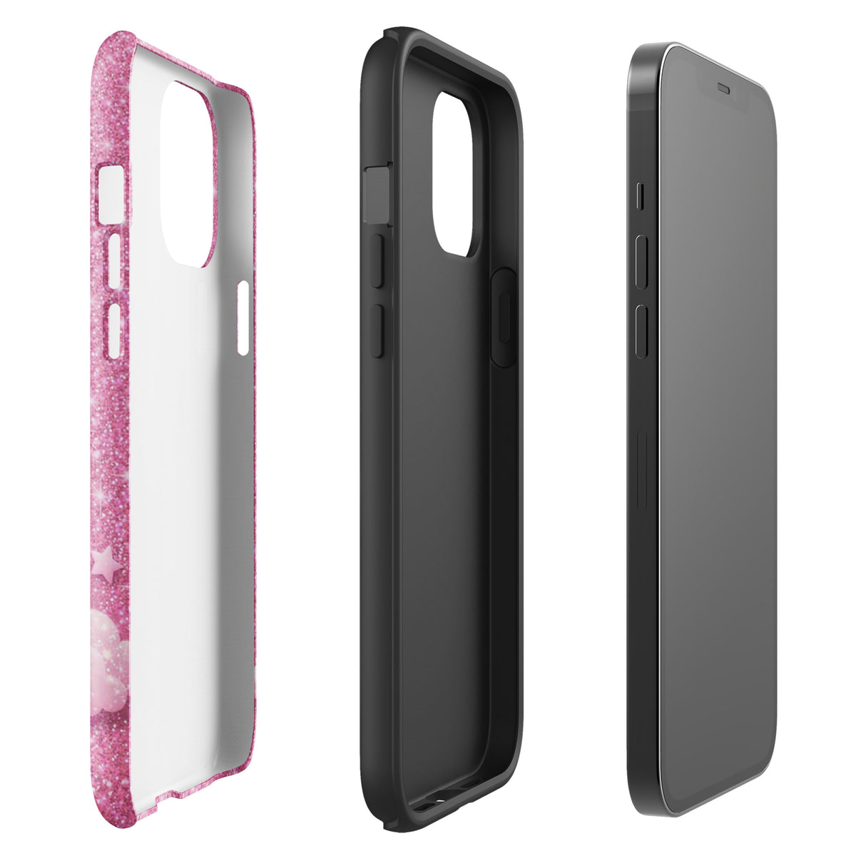 Phone Case for iPhone - Pink Checkered Heart Glitter Dream