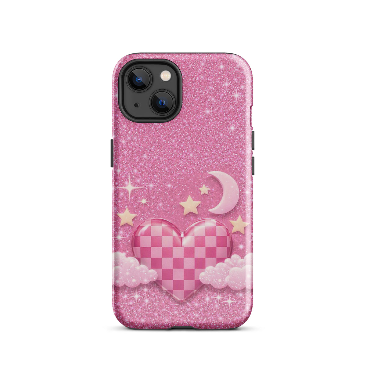 Phone Case for iPhone - Pink Checkered Heart Glitter Dream