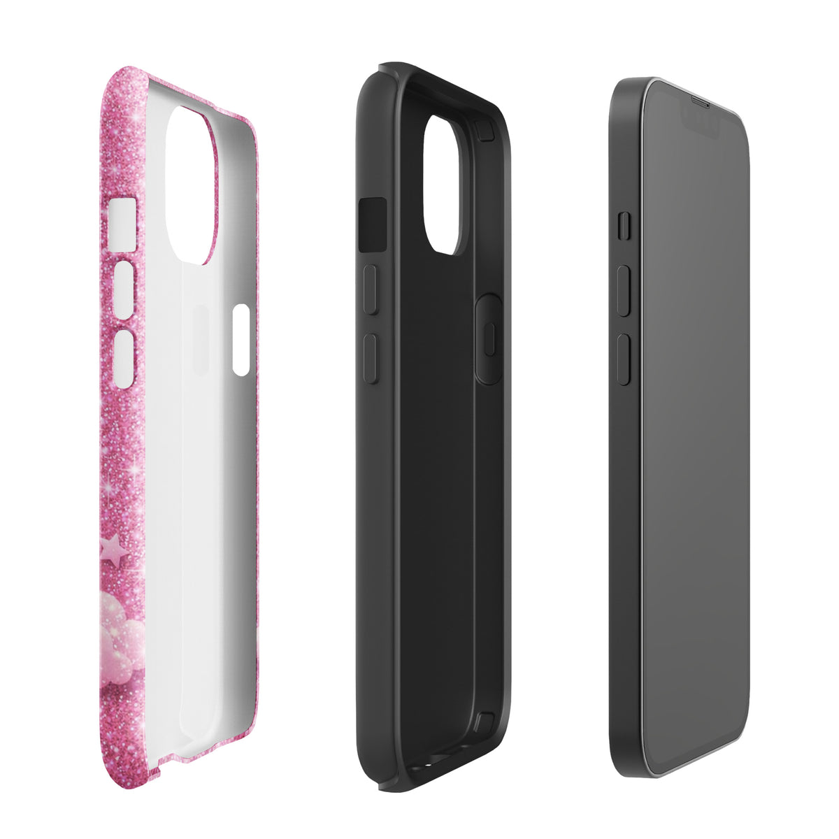 Phone Case for iPhone - Pink Checkered Heart Glitter Dream