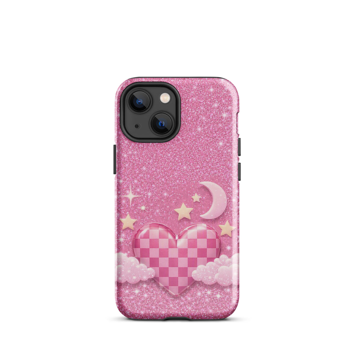 Phone Case for iPhone - Pink Checkered Heart Glitter Dream