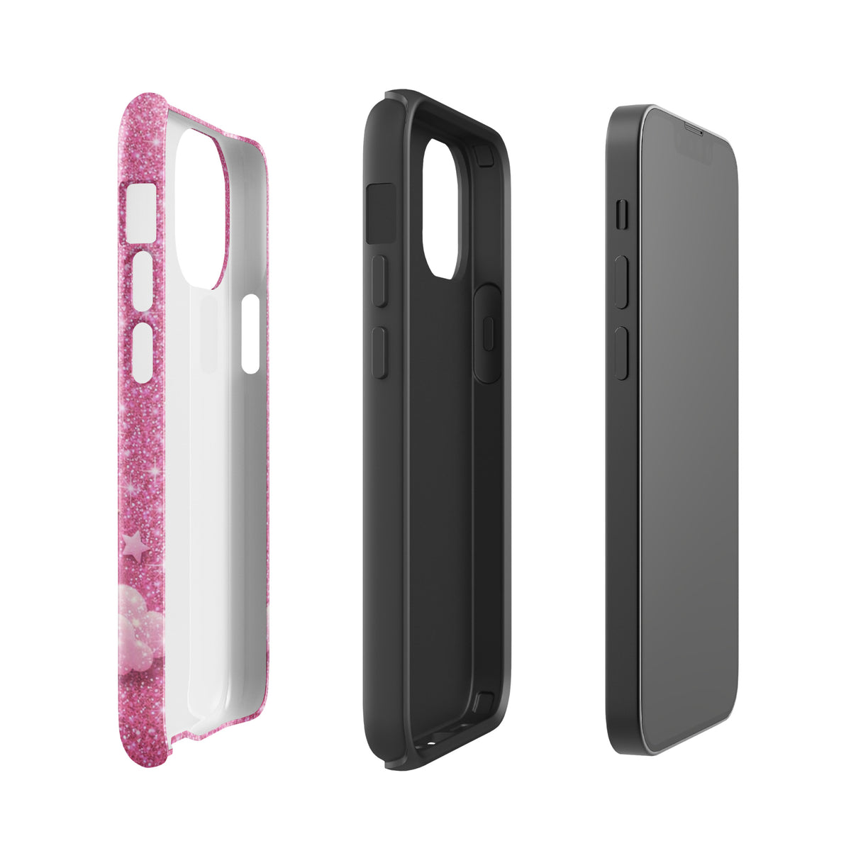 Phone Case for iPhone - Pink Checkered Heart Glitter Dream
