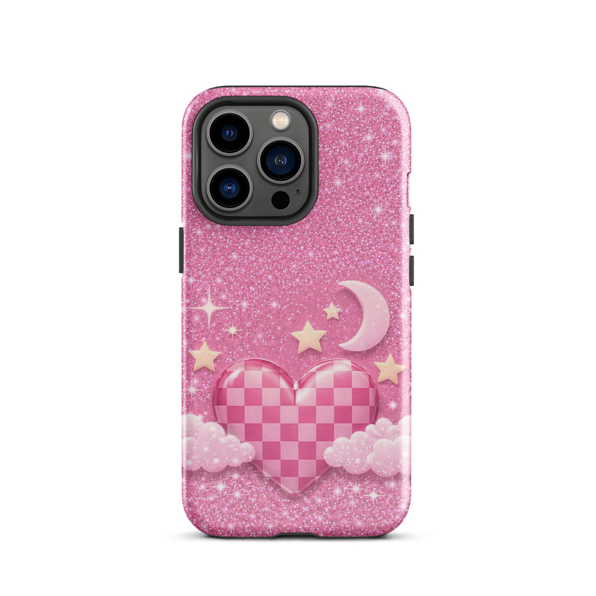 Phone Case for iPhone - Pink Checkered Heart Glitter Dream