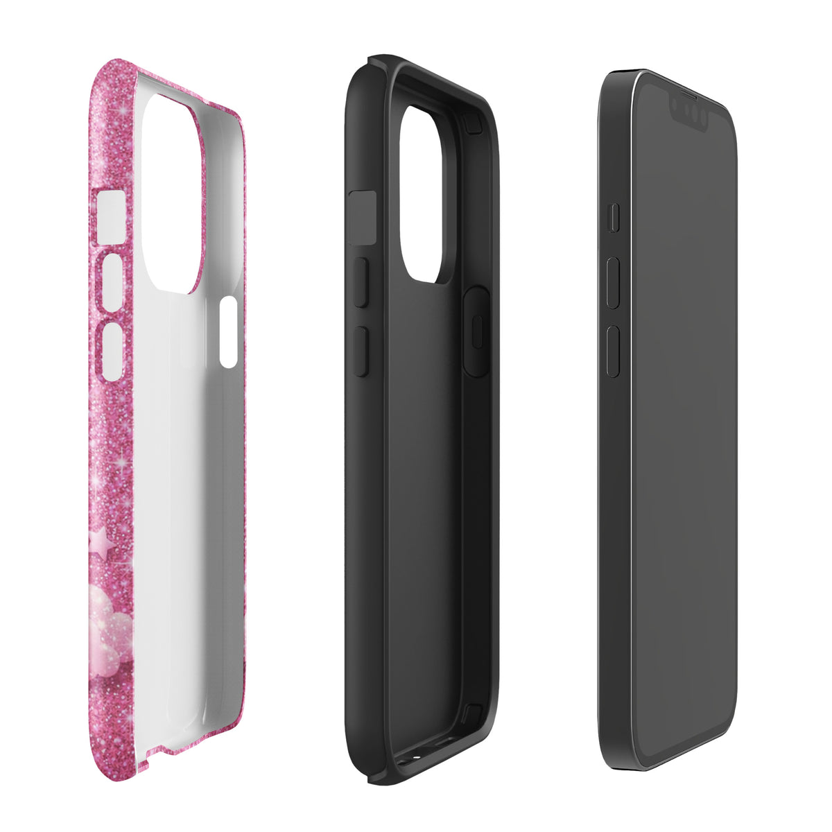 Phone Case for iPhone - Pink Checkered Heart Glitter Dream
