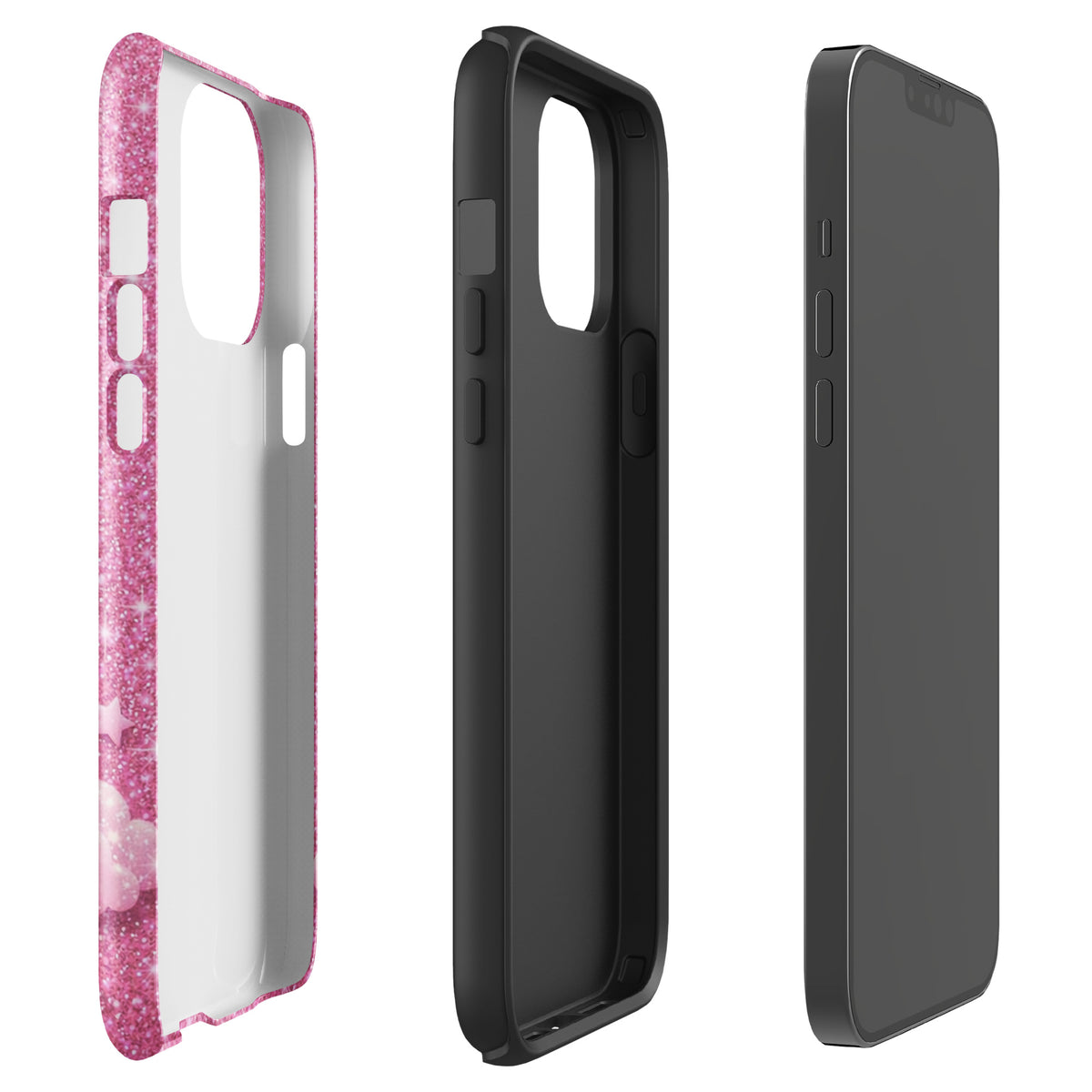 Phone Case for iPhone - Pink Checkered Heart Glitter Dream