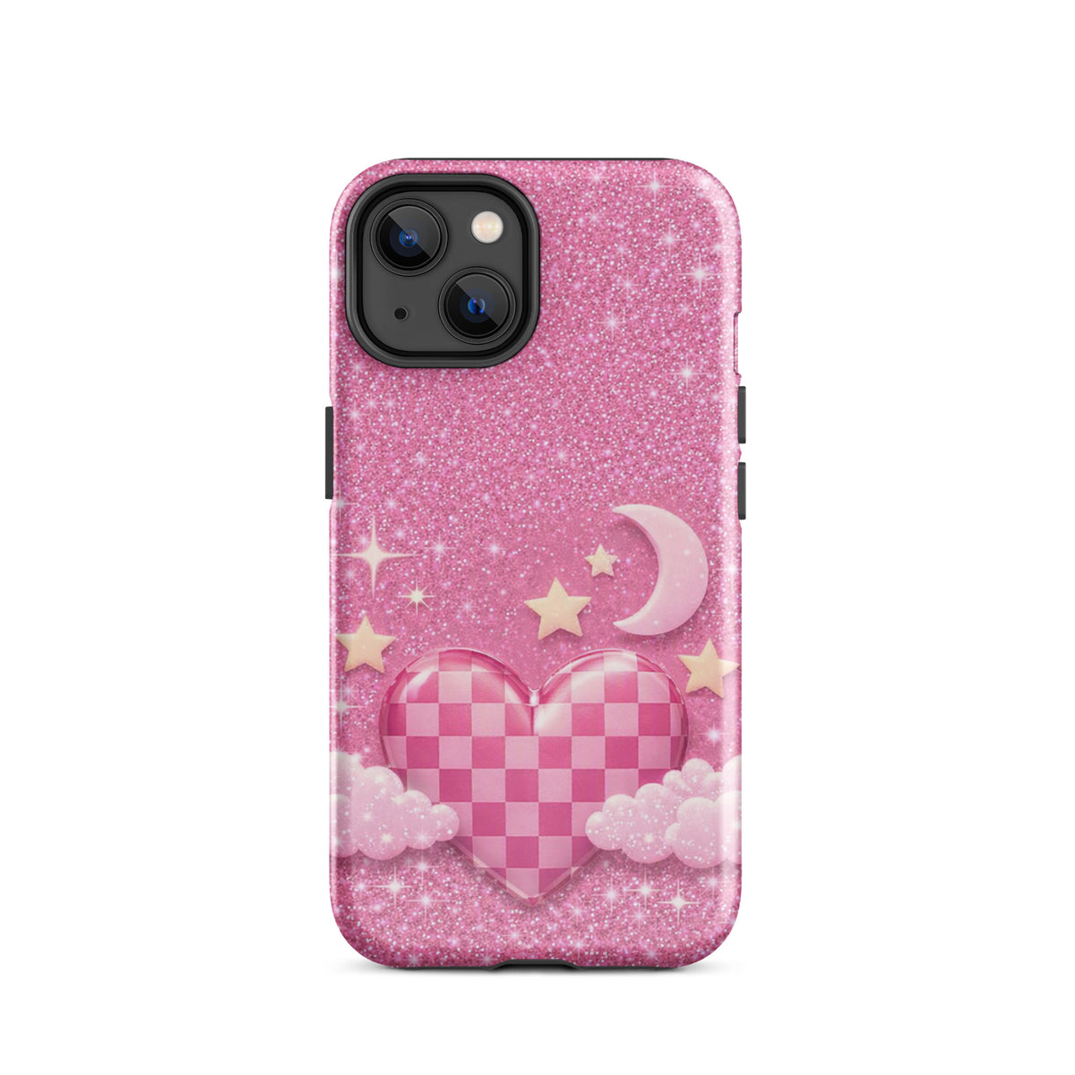 Phone Case for iPhone - Pink Checkered Heart Glitter Dream