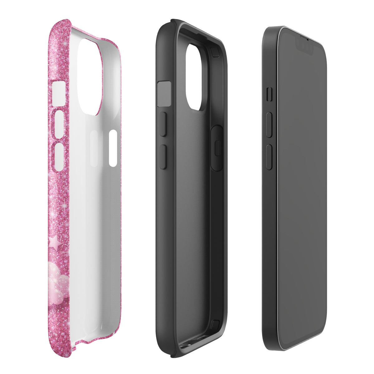 Phone Case for iPhone - Pink Checkered Heart Glitter Dream
