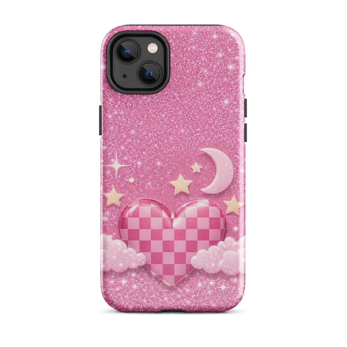 Phone Case for iPhone - Pink Checkered Heart Glitter Dream