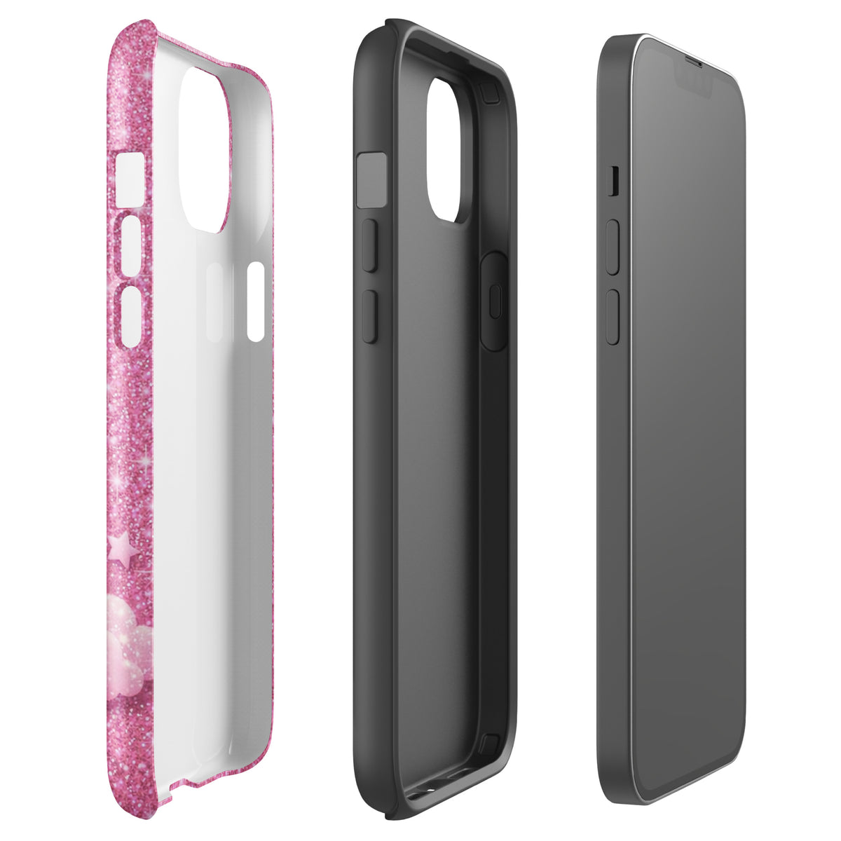 Phone Case for iPhone - Pink Checkered Heart Glitter Dream