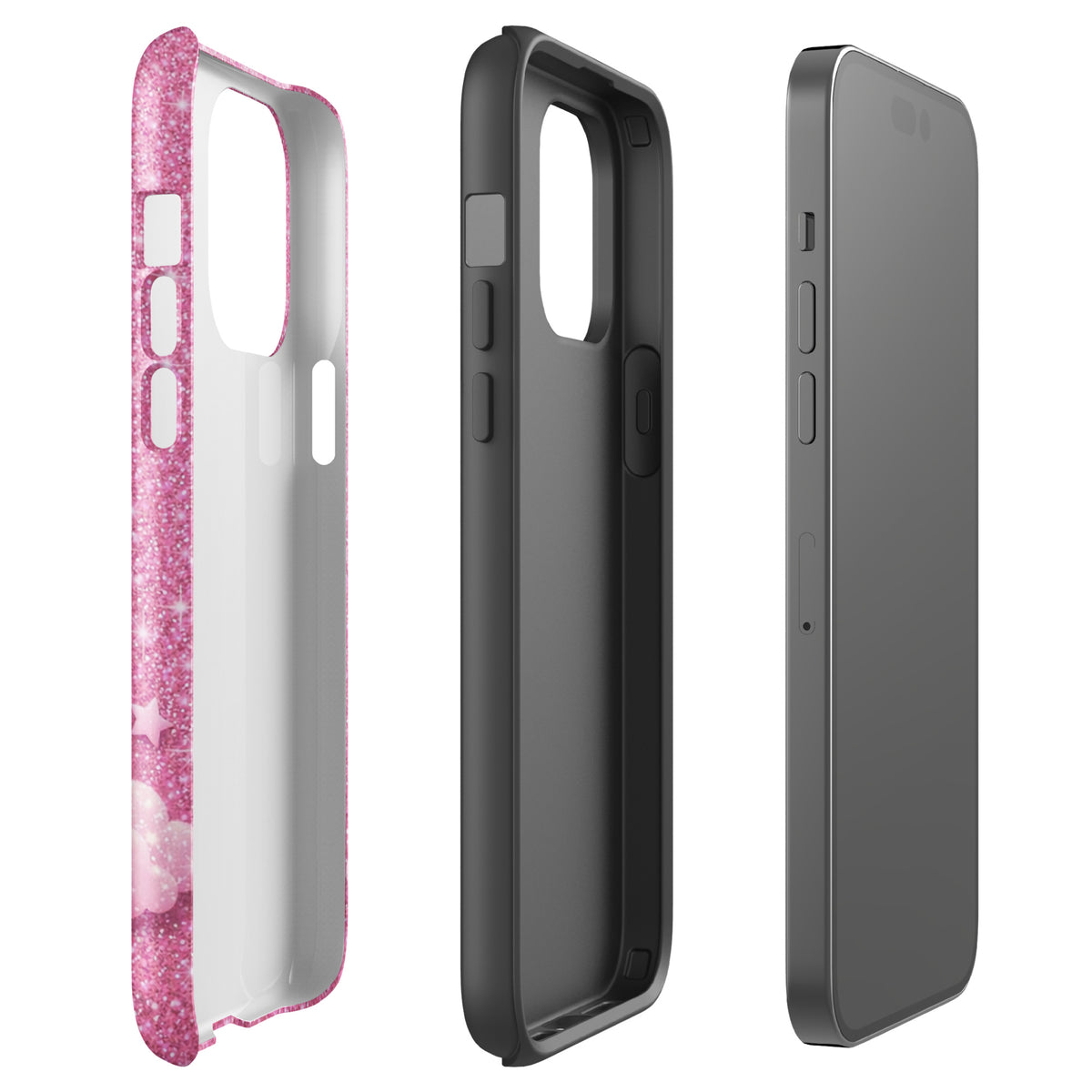 Phone Case for iPhone - Pink Checkered Heart Glitter Dream