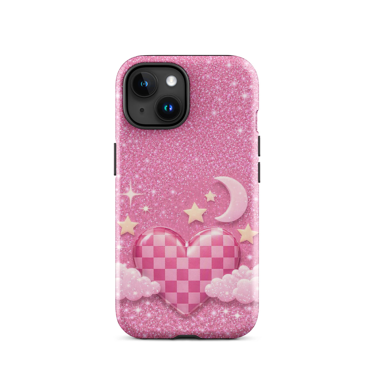 Phone Case for iPhone - Pink Checkered Heart Glitter Dream