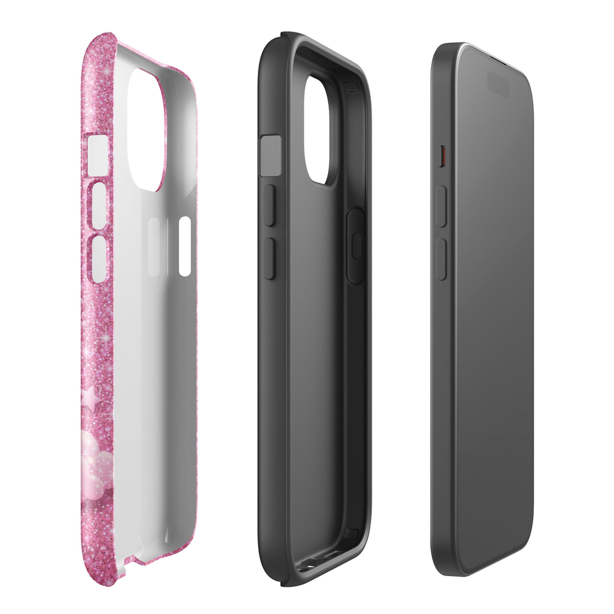 Phone Case for iPhone - Pink Checkered Heart Glitter Dream