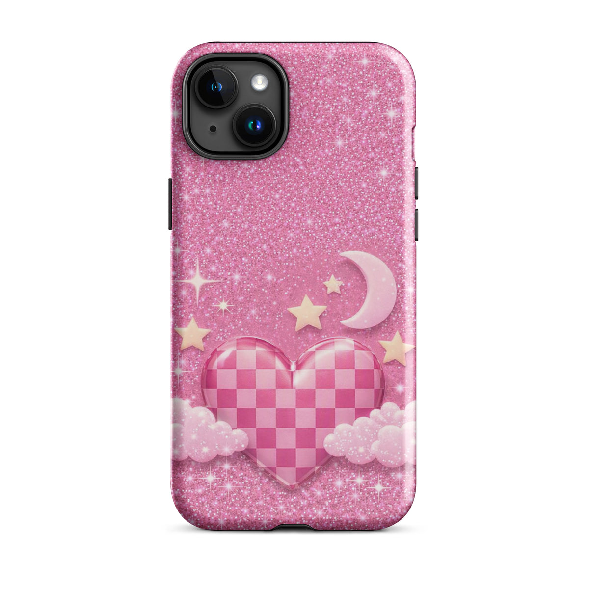 Phone Case for iPhone - Pink Checkered Heart Glitter Dream
