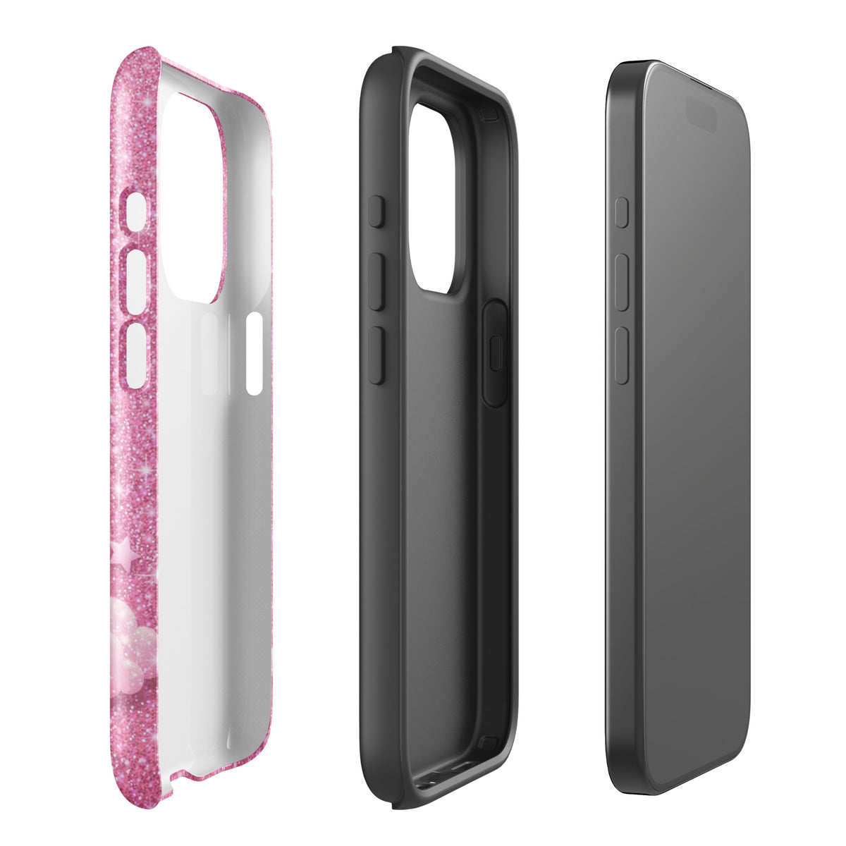 Phone Case for iPhone - Pink Checkered Heart Glitter Dream