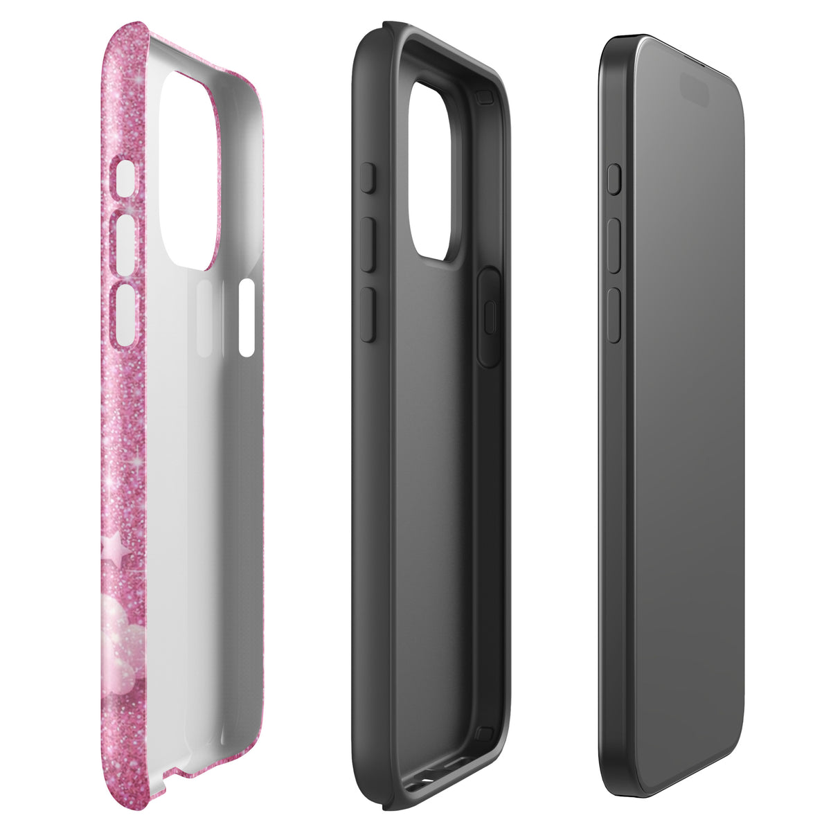 Phone Case for iPhone - Pink Checkered Heart Glitter Dream
