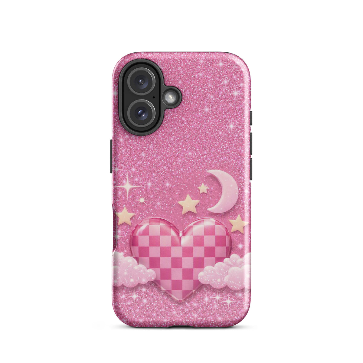 Phone Case for iPhone - Pink Checkered Heart Glitter Dream