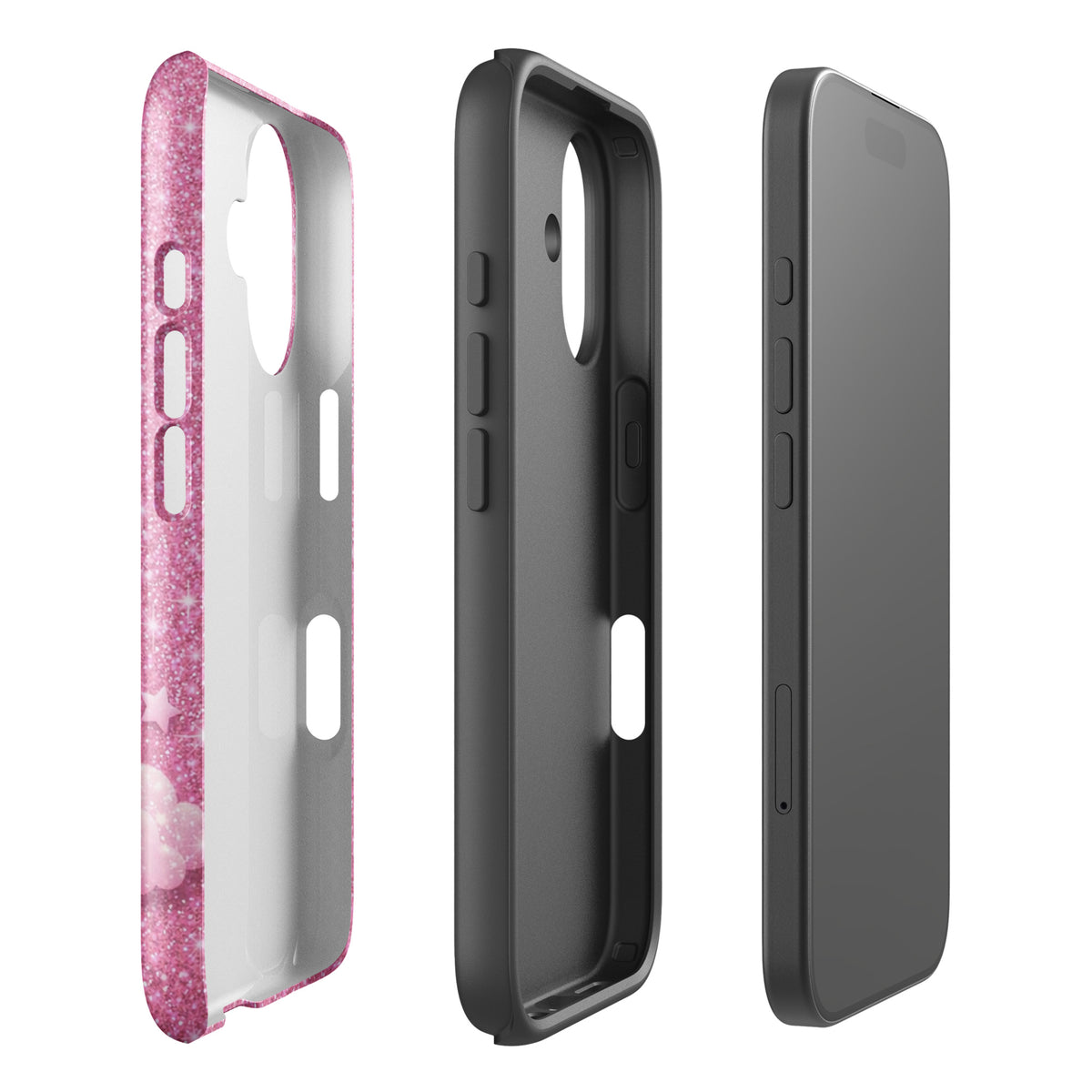 Phone Case for iPhone - Pink Checkered Heart Glitter Dream