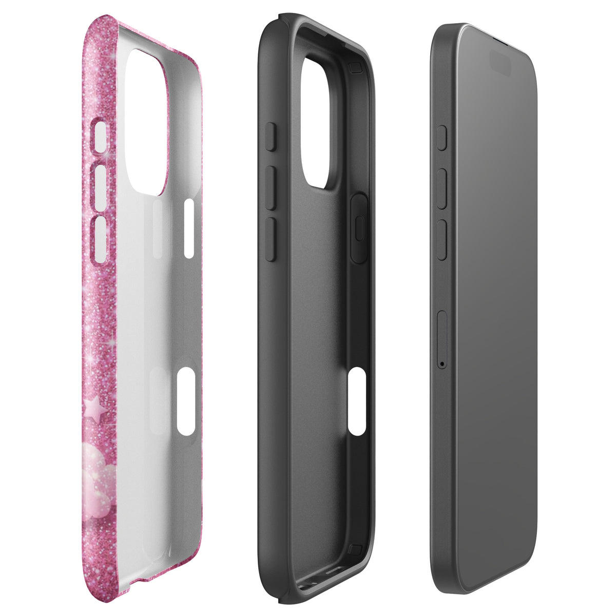 Phone Case for iPhone - Pink Checkered Heart Glitter Dream