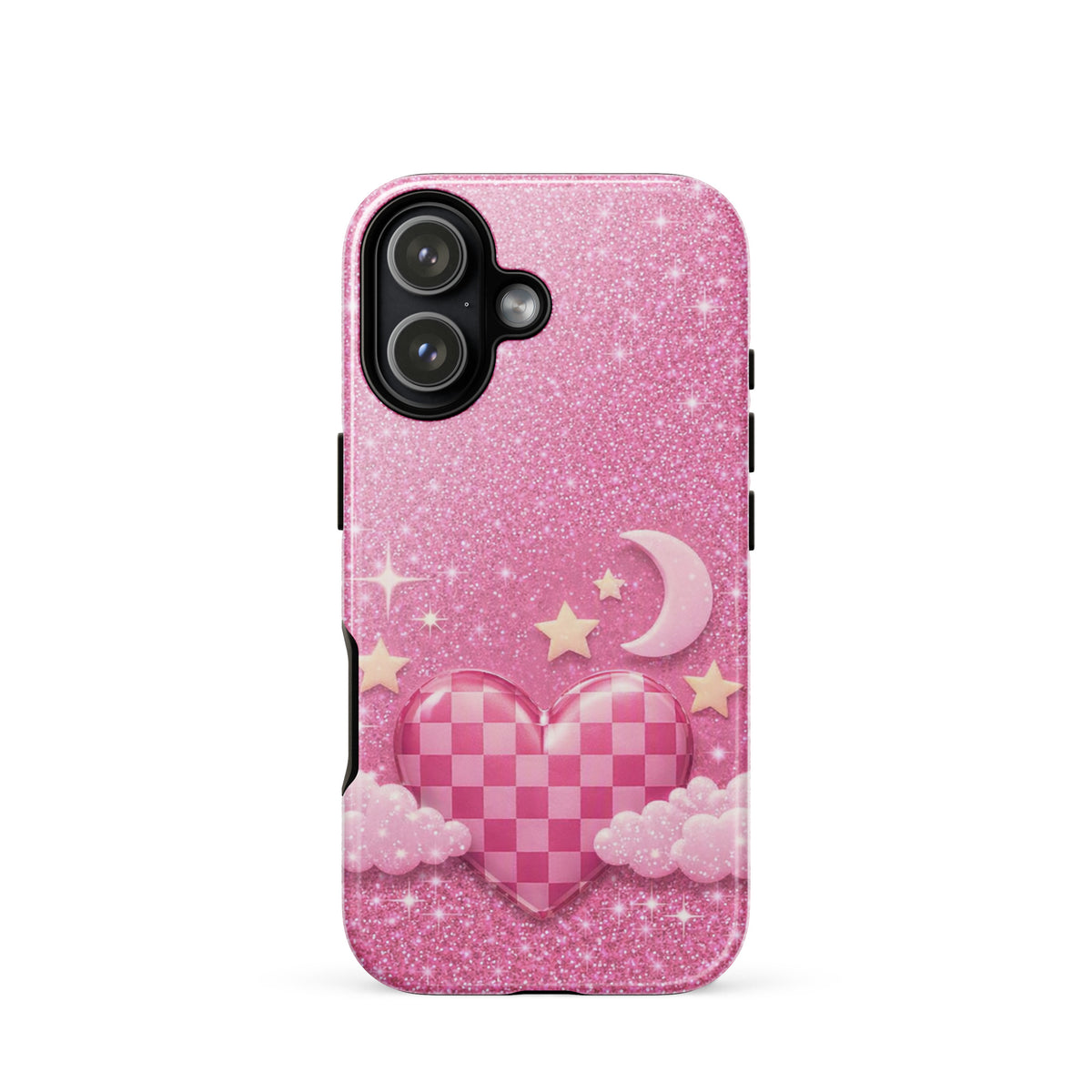 Phone Case for iPhone - Pink Checkered Heart Glitter Dream