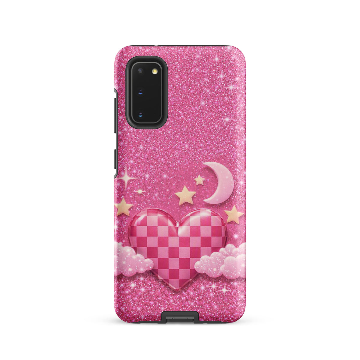 Phone Case for Samsung Galaxy - Pink Checkered Heart Glitter Dream