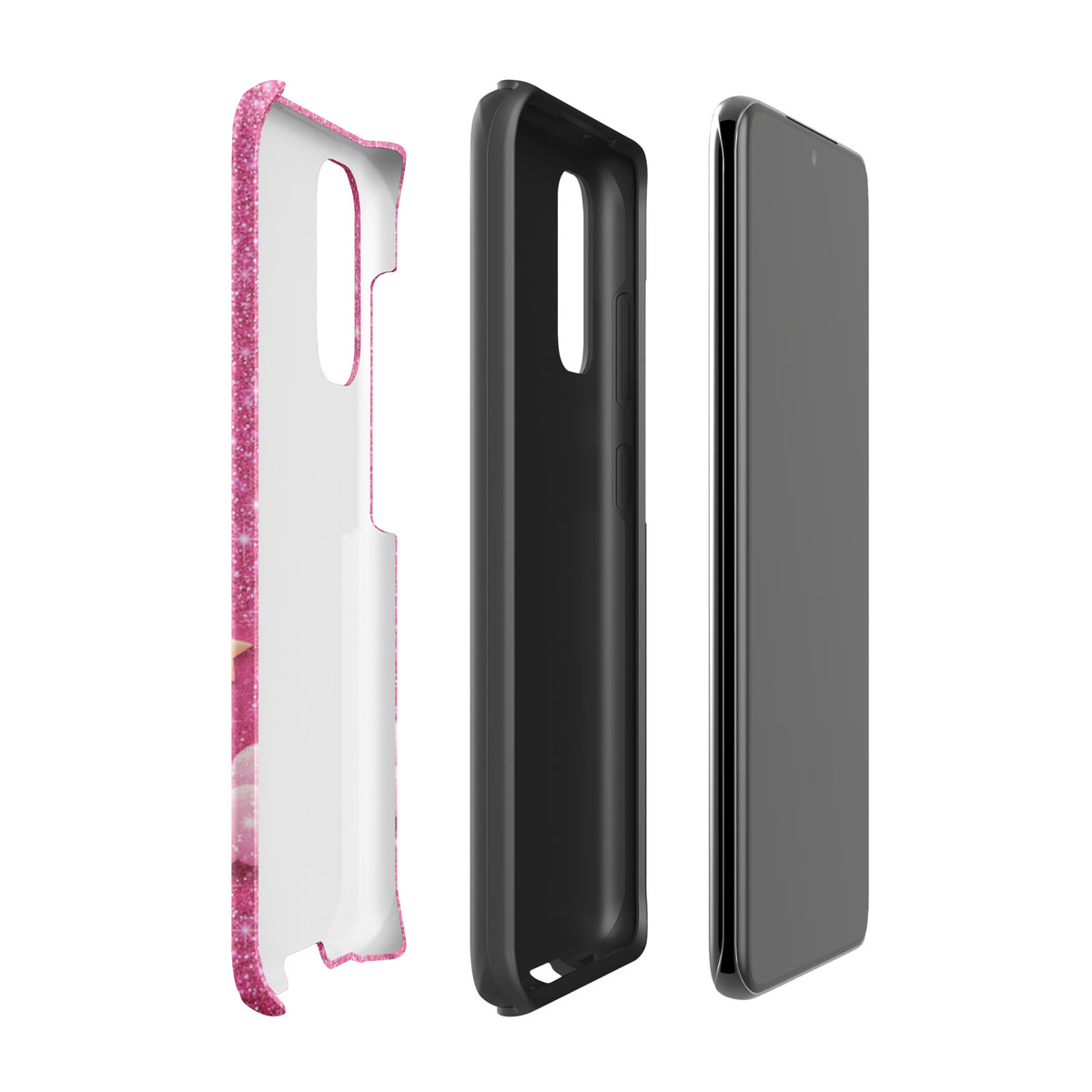 Phone Case for Samsung Galaxy - Pink Checkered Heart Glitter Dream