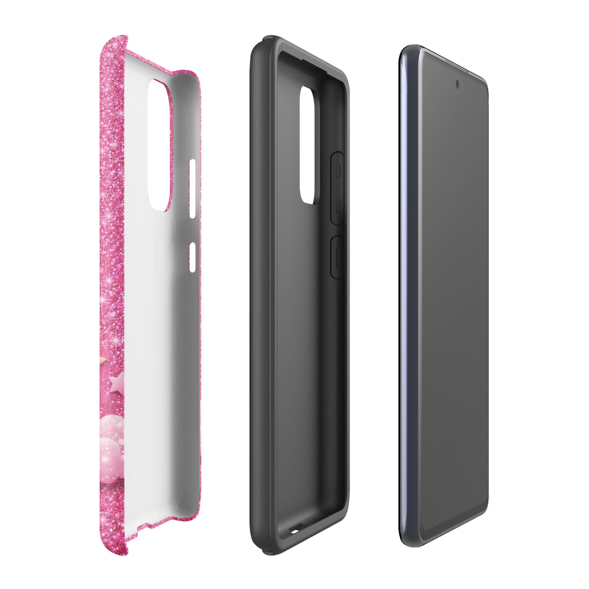 Phone Case for Samsung Galaxy - Pink Checkered Heart Glitter Dream