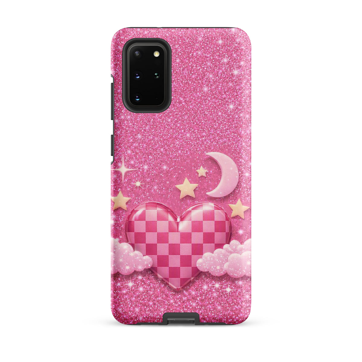Phone Case for Samsung Galaxy - Pink Checkered Heart Glitter Dream