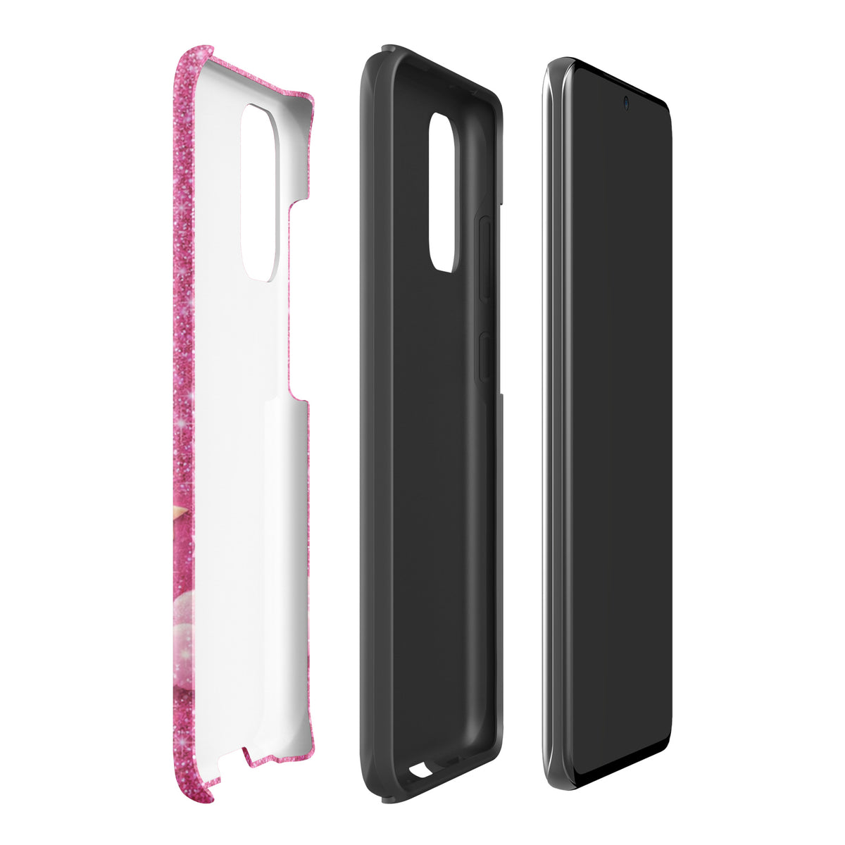 Phone Case for Samsung Galaxy - Pink Checkered Heart Glitter Dream