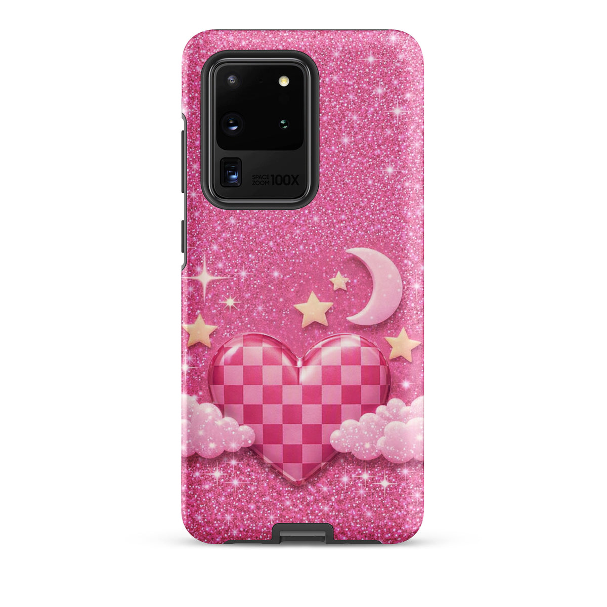 Phone Case for Samsung Galaxy - Pink Checkered Heart Glitter Dream