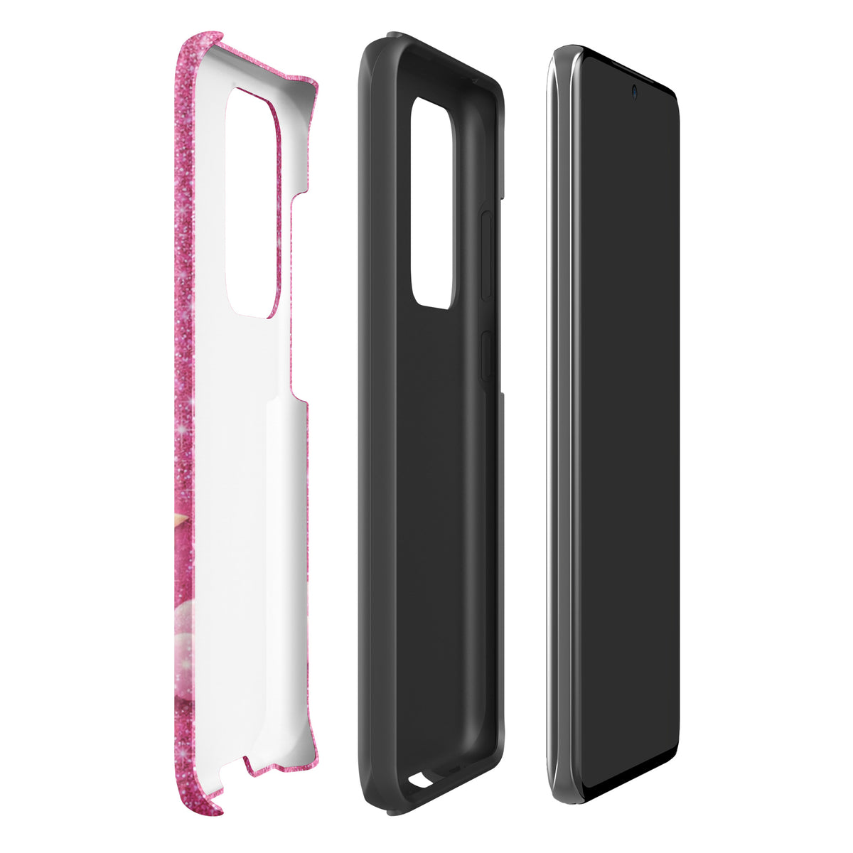 Phone Case for Samsung Galaxy - Pink Checkered Heart Glitter Dream