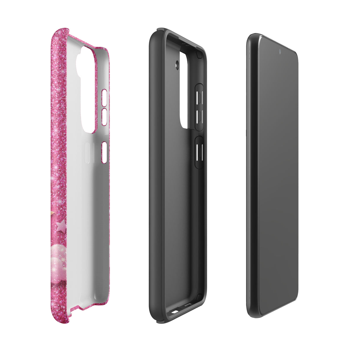 Phone Case for Samsung Galaxy - Pink Checkered Heart Glitter Dream
