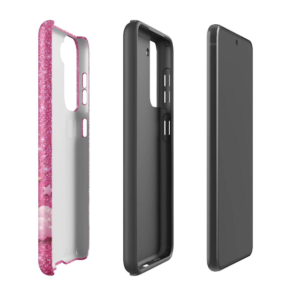 Phone Case for Samsung Galaxy - Pink Checkered Heart Glitter Dream