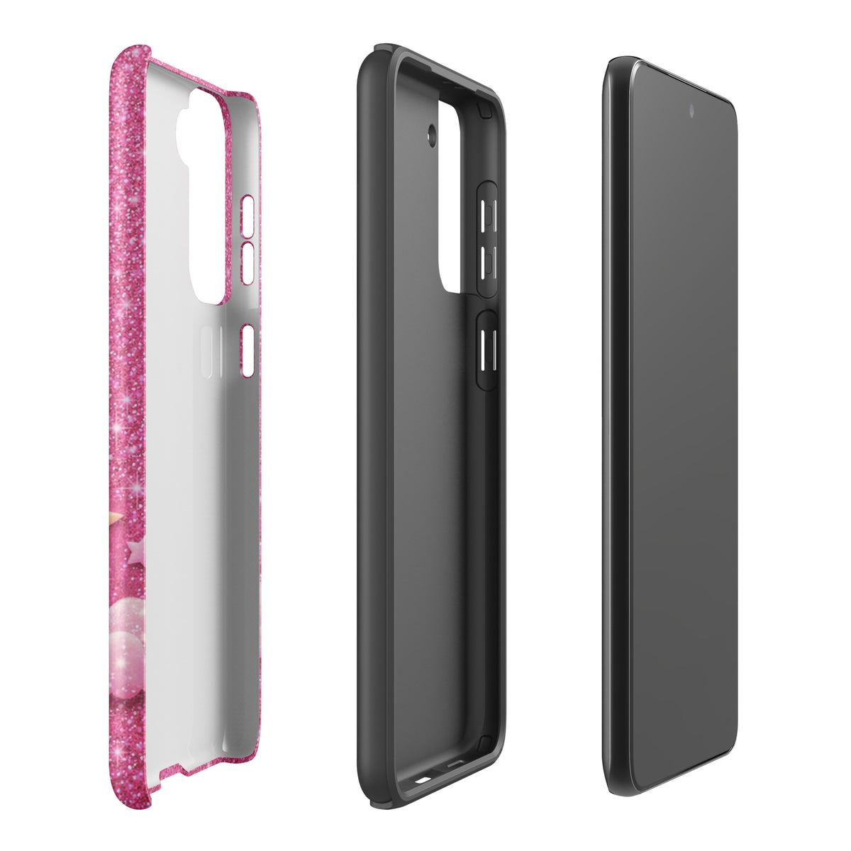 Phone Case for Samsung Galaxy - Pink Checkered Heart Glitter Dream