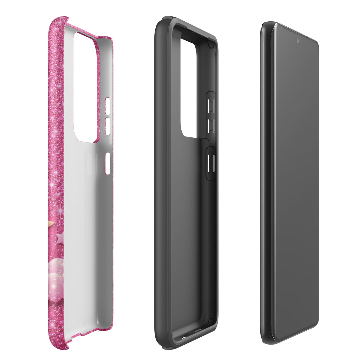 Phone Case for Samsung Galaxy - Pink Checkered Heart Glitter Dream