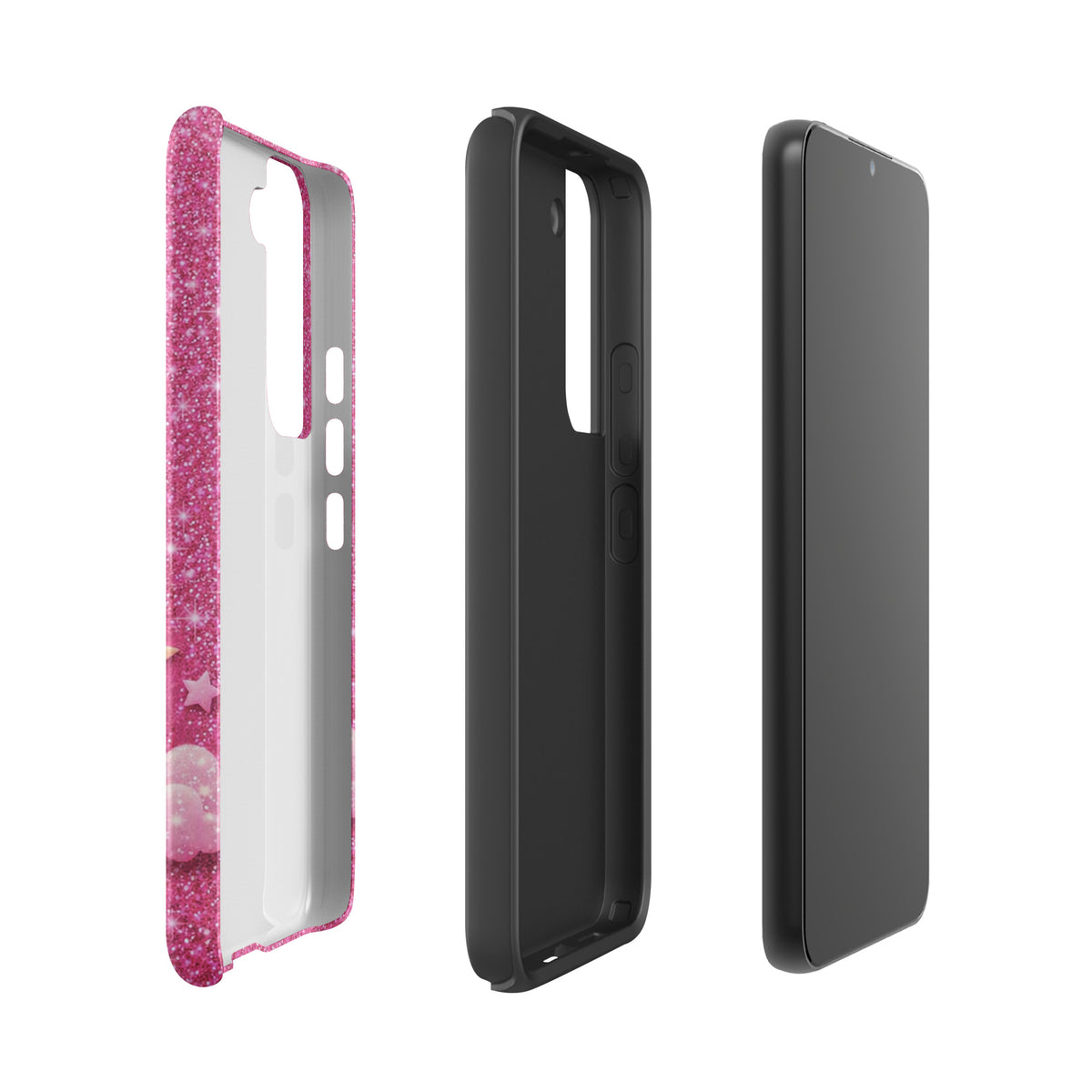 Phone Case for Samsung Galaxy - Pink Checkered Heart Glitter Dream