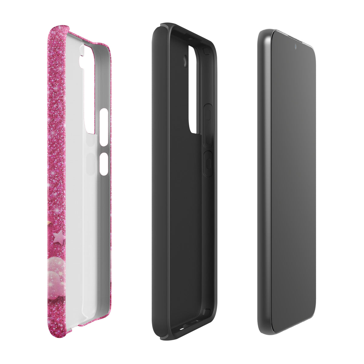 Phone Case for Samsung Galaxy - Pink Checkered Heart Glitter Dream