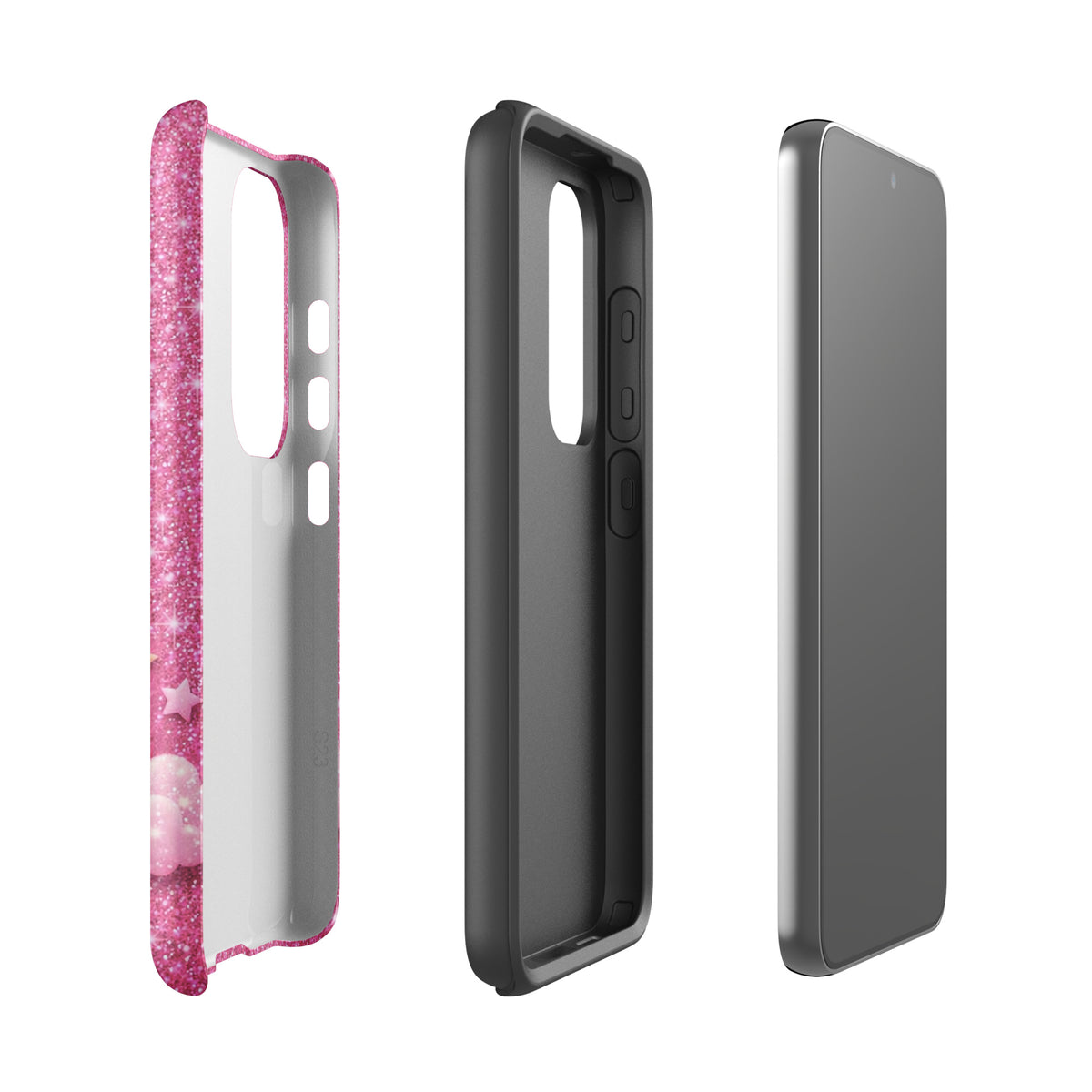 Phone Case for Samsung Galaxy - Pink Checkered Heart Glitter Dream