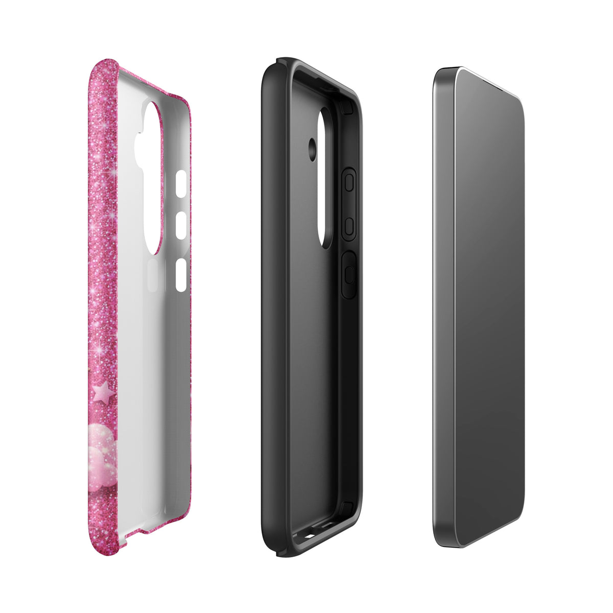 Phone Case for Samsung Galaxy - Pink Checkered Heart Glitter Dream