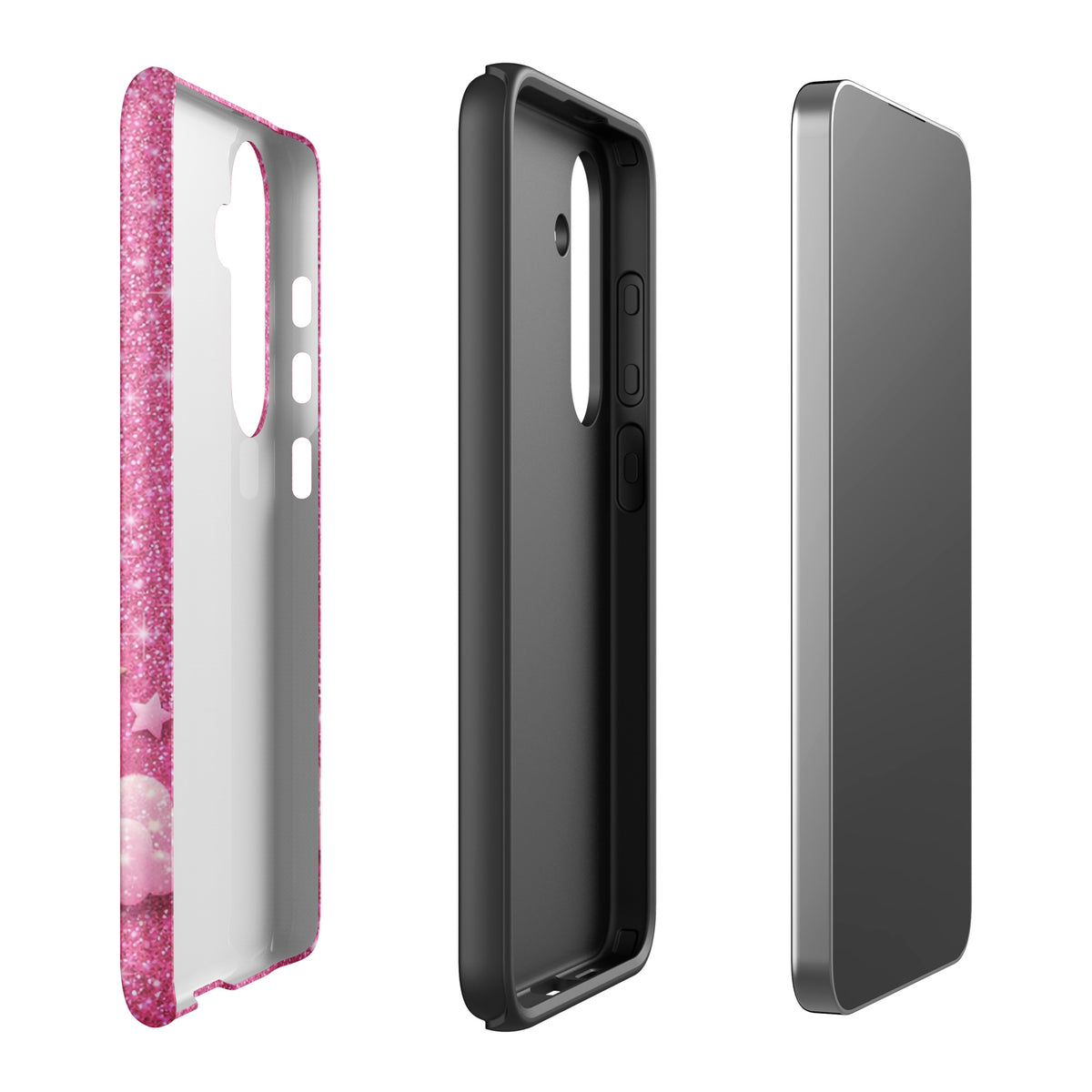 Phone Case for Samsung Galaxy - Pink Checkered Heart Glitter Dream