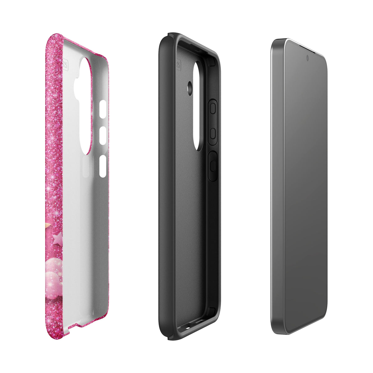 Phone Case for Samsung Galaxy - Pink Checkered Heart Glitter Dream