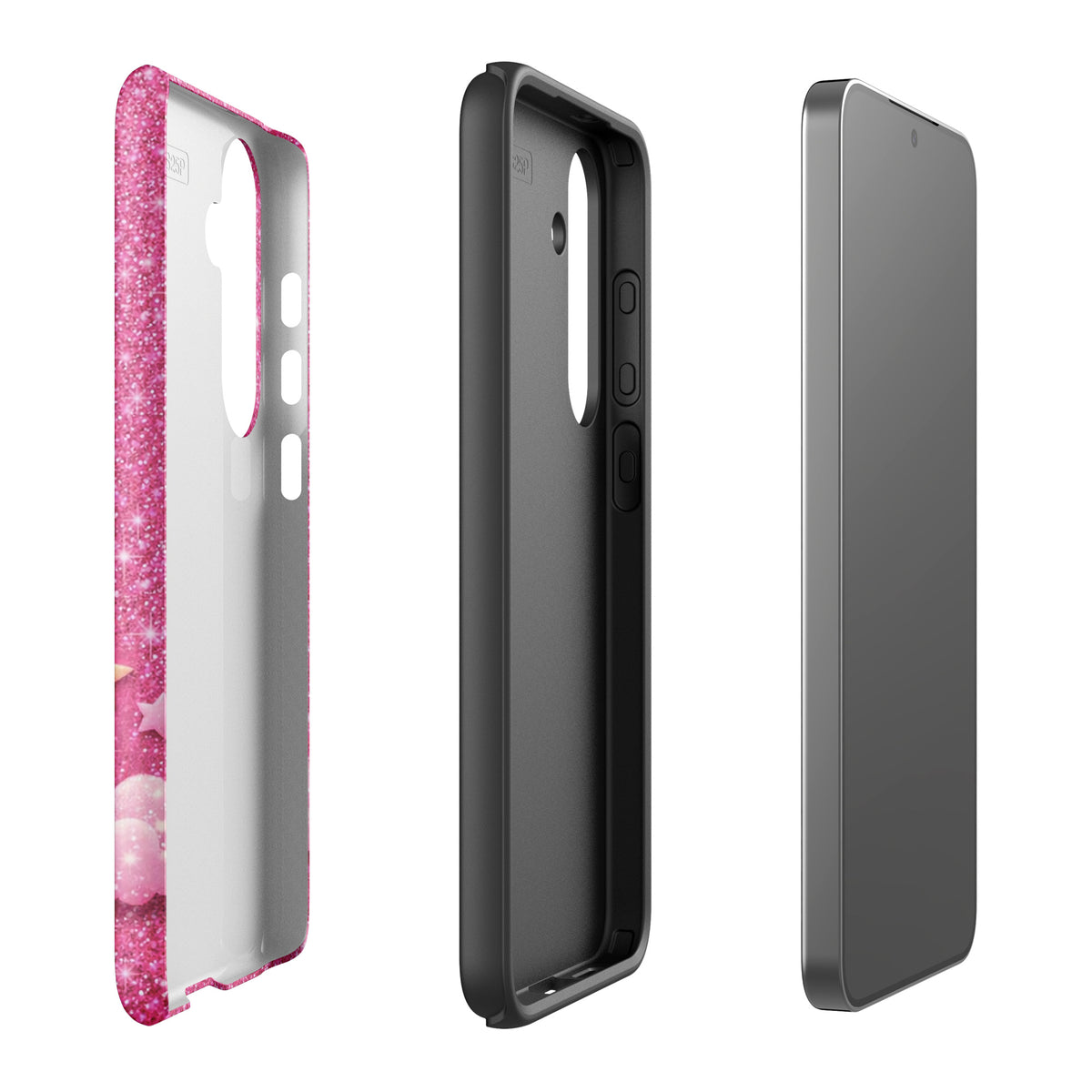 Phone Case for Samsung Galaxy - Pink Checkered Heart Glitter Dream