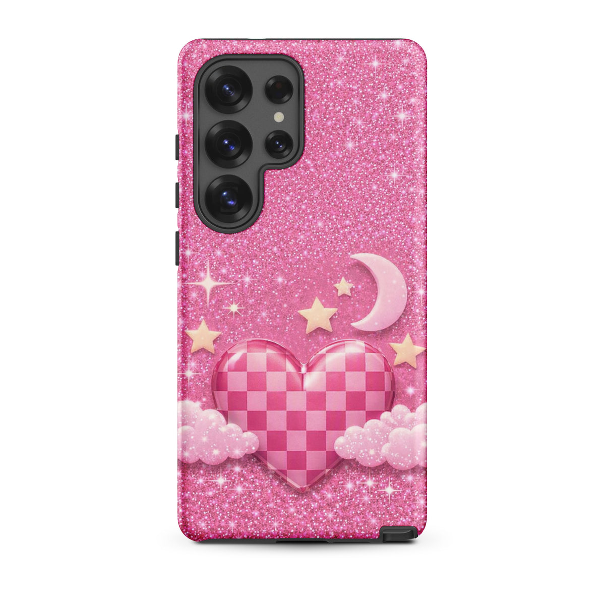 Phone Case for Samsung Galaxy - Pink Checkered Heart Glitter Dream