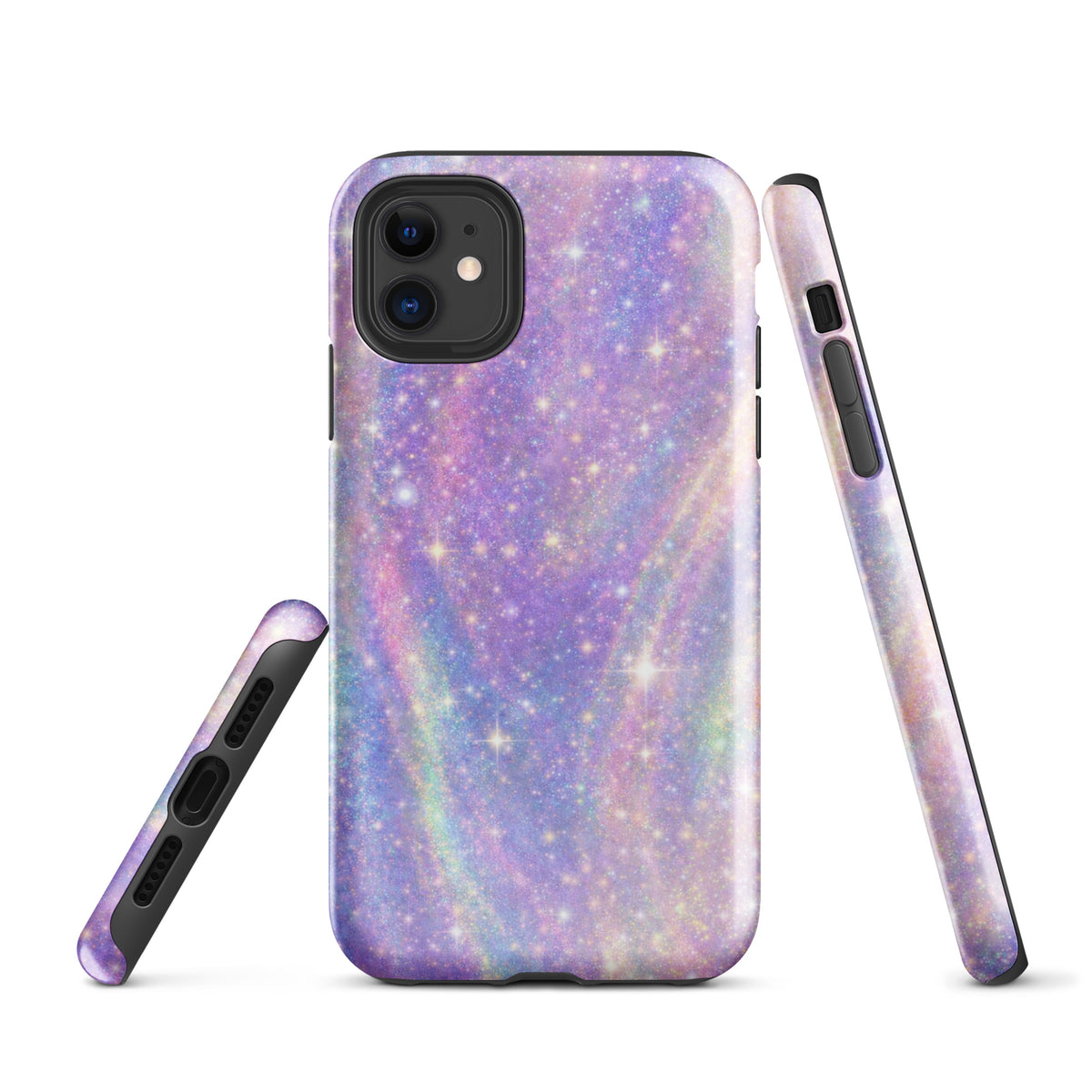 Phone Case for iPhone with cosmic dream swirl in pastel purples, pinks, and blues with golden sparkles, galaxy-inspired design.