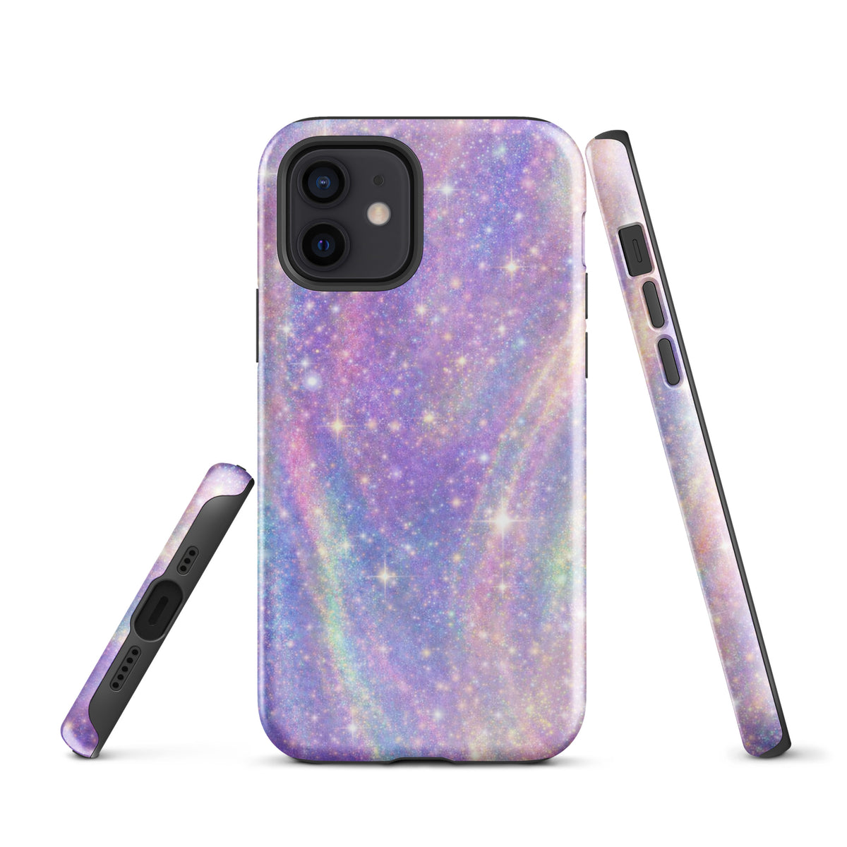 Phone Case for iPhone with Cosmic Dream Swirl design featuring pastel purples, pinks, blues, and golden sparkles.